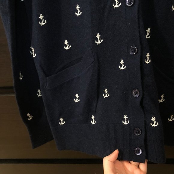 Equipment Sullivan Cardigan in Navy with Anchor Embroidery - Picture 5 of 8